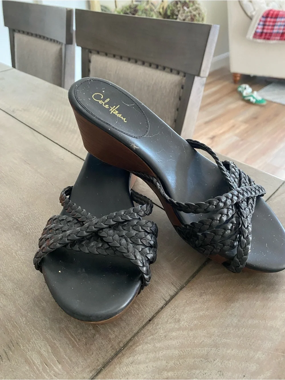 Cole Haan Black Braided Leather wedges. 6